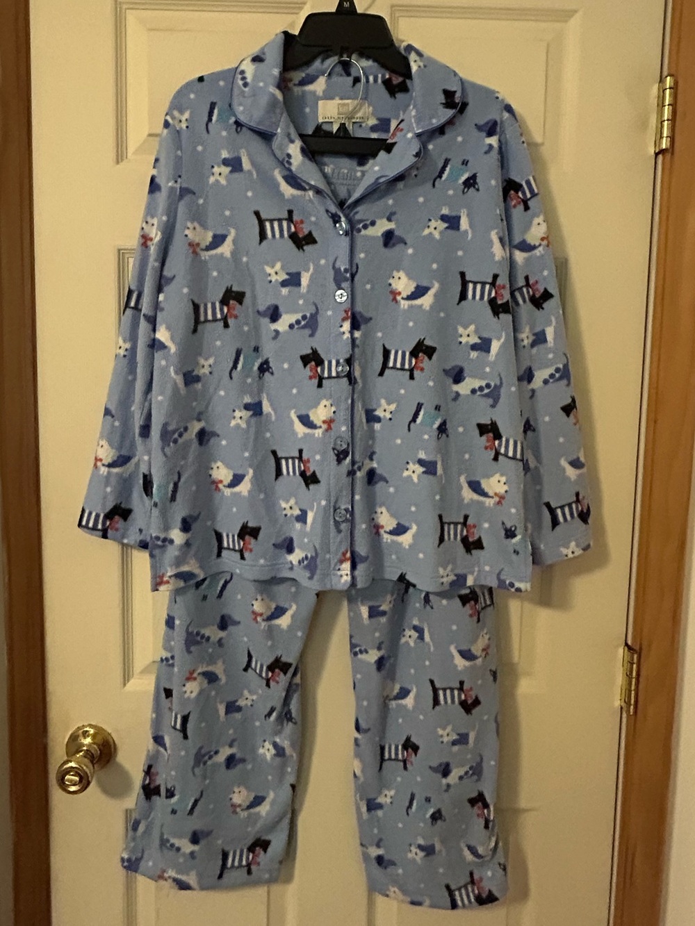 Karen Neuburger Women Blue with Dog Print Fleece Pajama Set Large